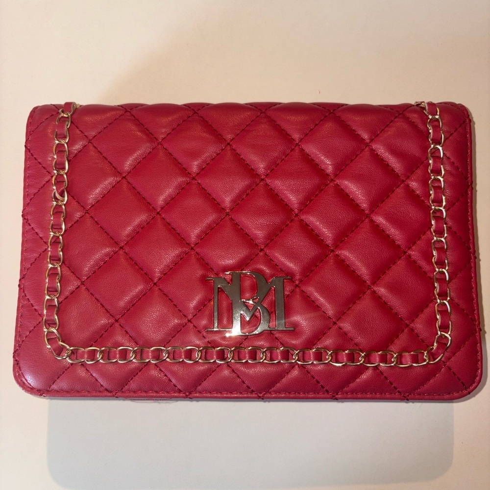 Badgley Mischka Quilted Red Chain-Trim Clutch